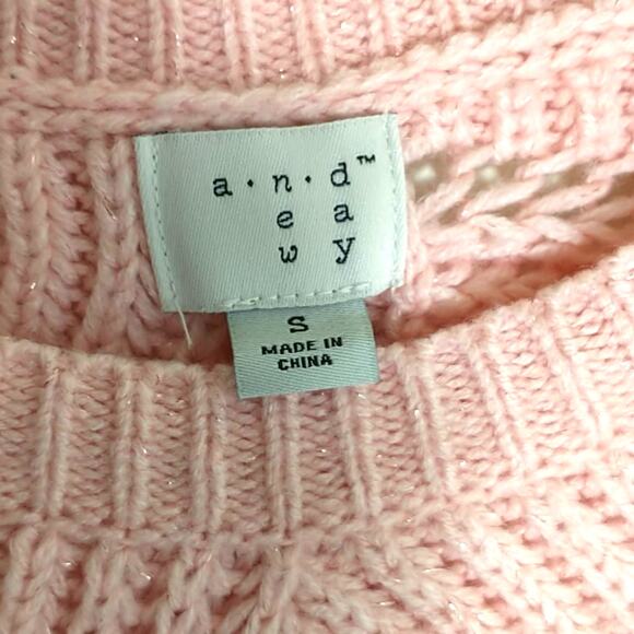 A new day Scalloped Seashell Sweater Women's S Pink Metallic Long Sleeve Knit - Picture 2 of 10